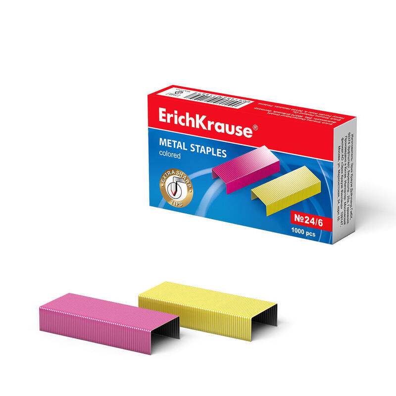 Erichkrause Grapas De Colores ?24/6 - 1000 Grapas - Alambre De Acero De Alta Calidad - Resistencia Mejorada - Angulo Agudo Para Engrapado Facil - Resistente A La Segmentacion - Resistente A La Corrosion - Coloras
