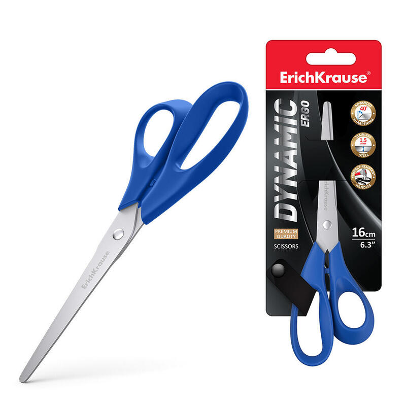 Erichkrause Tijeras Dynamic - Cuchillas De Acero Inoxidable - Afilado Doble Avanzado - Resistente A La Corrosion - Mangos Ergonomicos - Color Variado