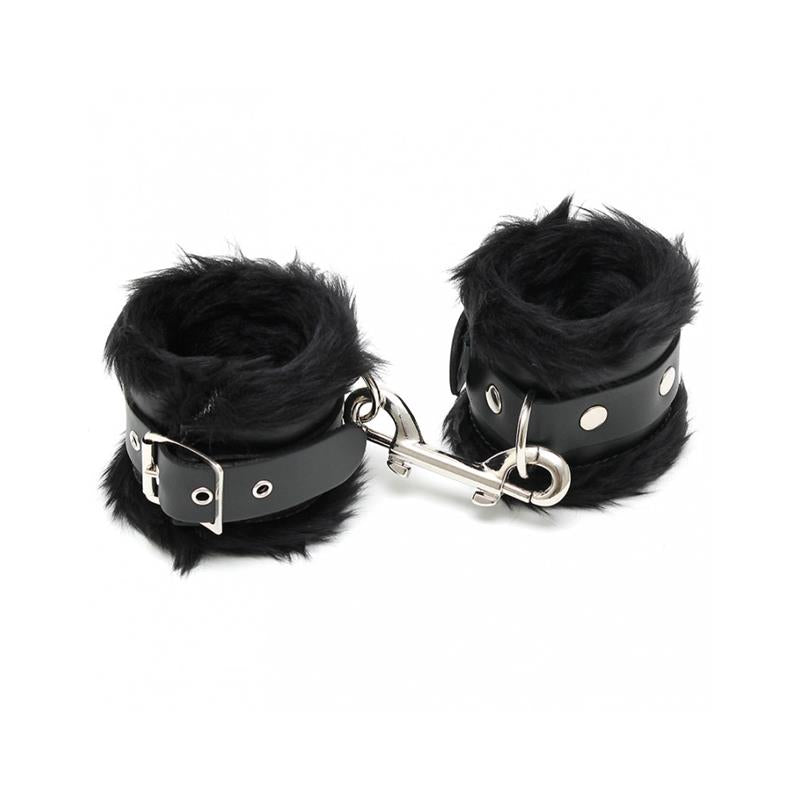 Esposas Cuero Con Pelo Negro 7cm