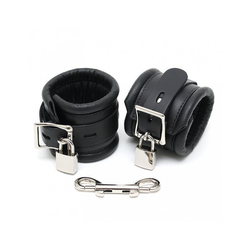 Esposas De Pies Cuero Negro Con Candado 7cm