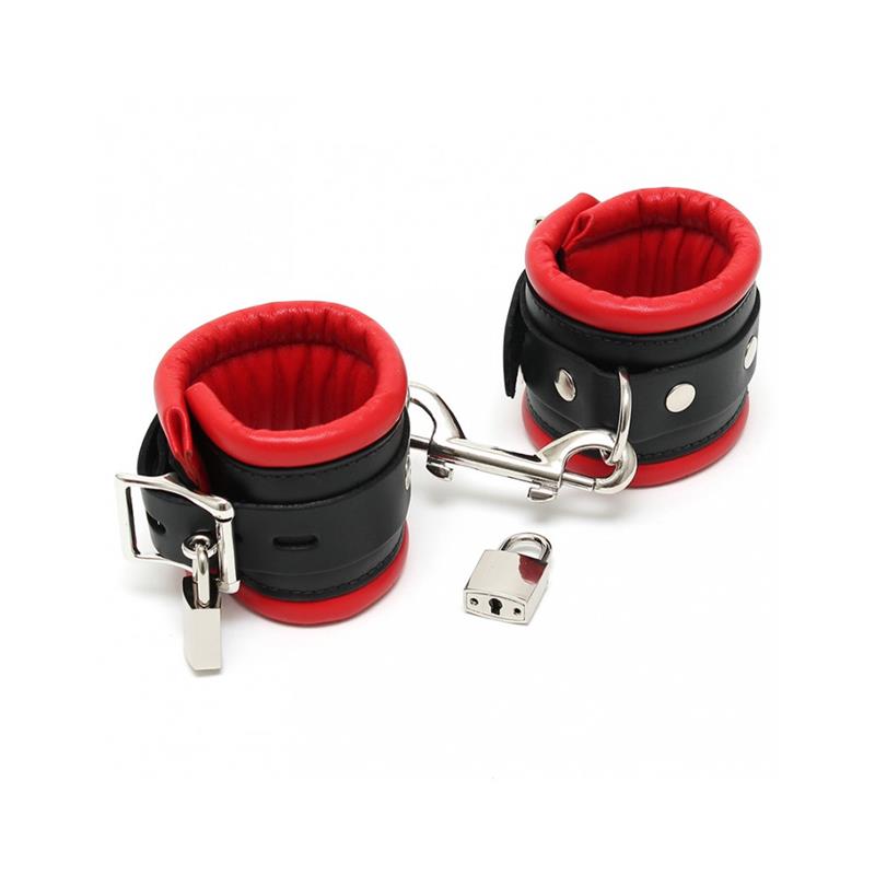 Esposas Para Pies Cuero Negro Y Rojo Con Candado 7 Cm