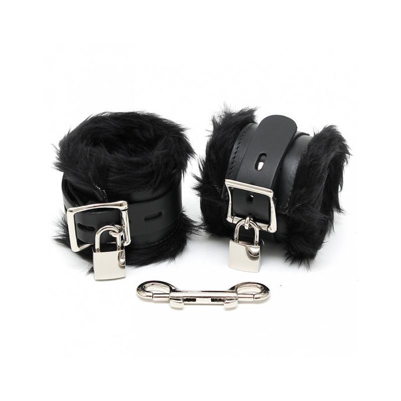 Esposas Para Pies Cuero Y Pelo Negro 7cm Candados