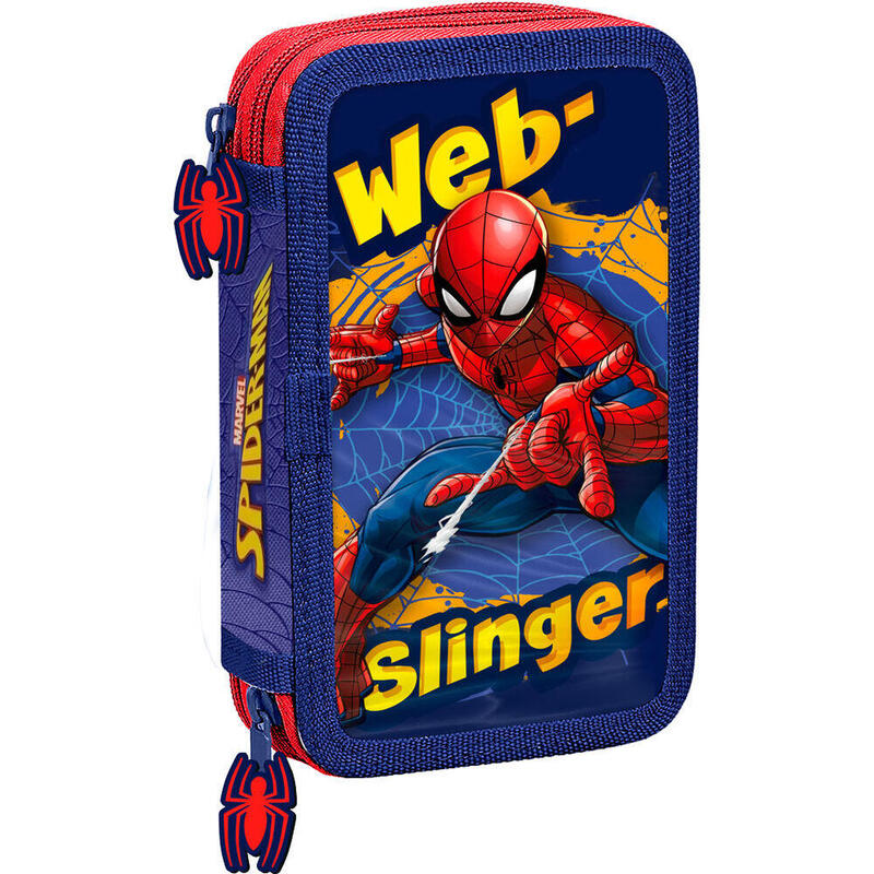 Estuche Dwukomorowy Con Equipamiento Spiderman Rojo-Azul