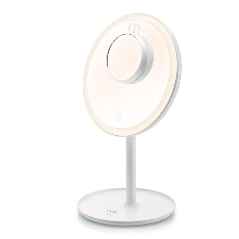 Eta Eta135490000 Espejo Cosmético Led 2 En 1, Diámetro 200 Mm, Carga Usb C, Blanco