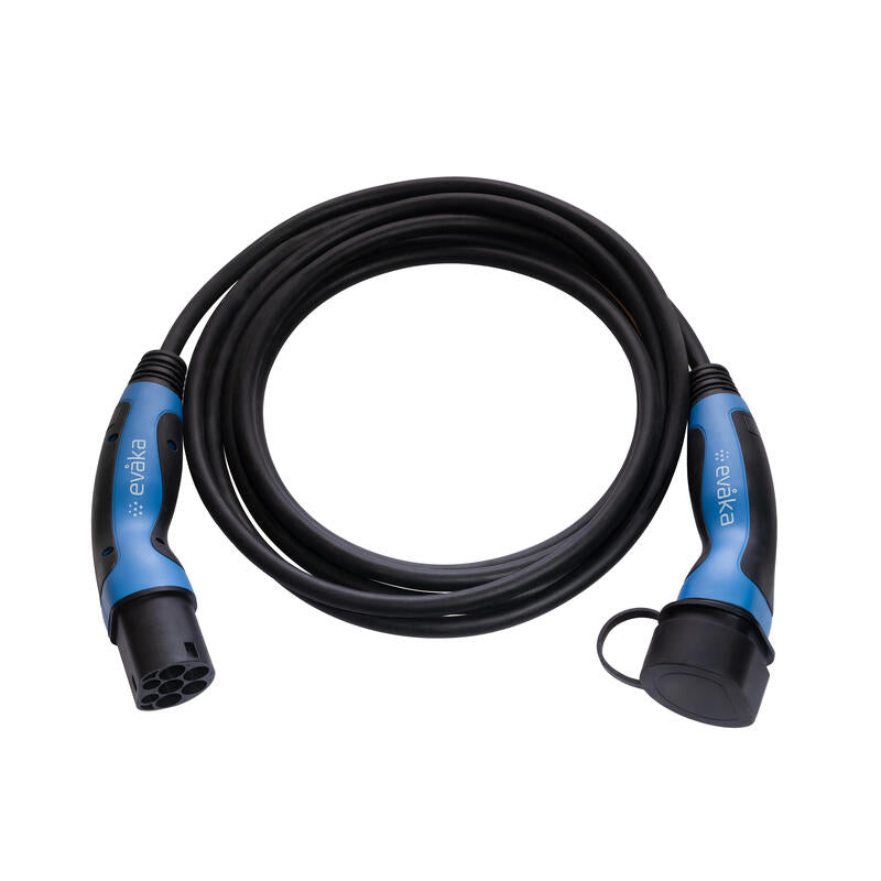 Evaka Ev Cable De Carga Type2-Type2, 22kw, 32a, 5x6mm2, 1x0.5mm2, 5m, Black