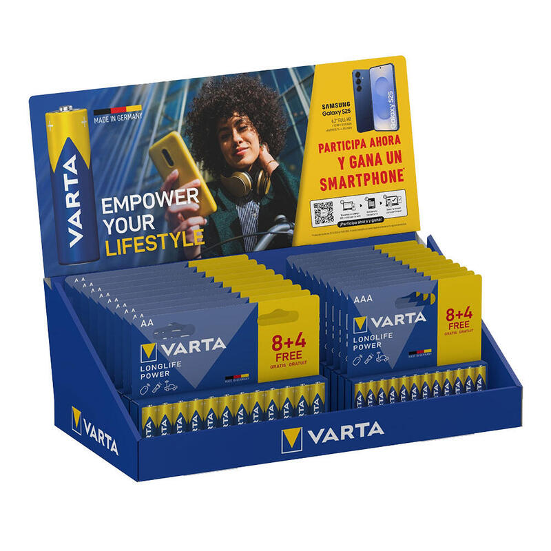 Expositor Carton Sobremesa Varta Longlife Power, 21 Blisters 8+4, 12 Aaa + 9 Aa