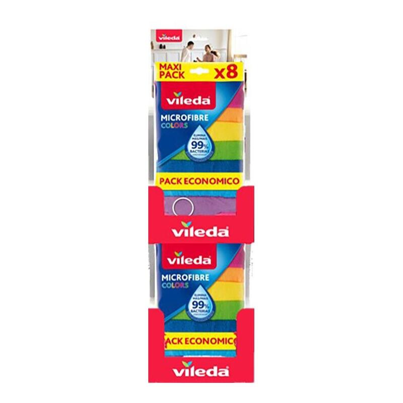 Expositor De Sobremesa Colgable Con 10 Packs De 8 Uds. De Bayetas Microfibra Colors, Ref. 77608