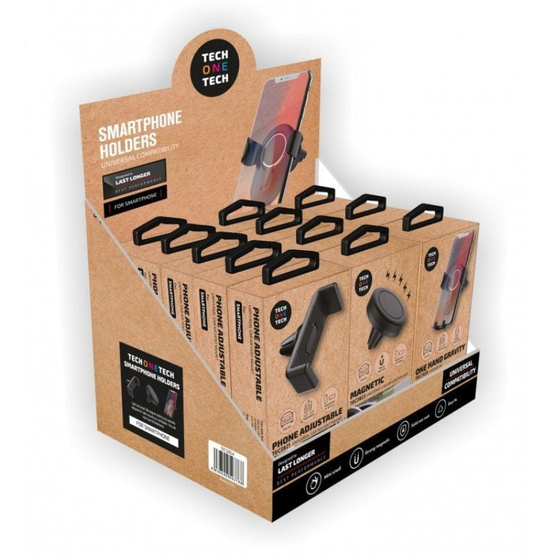 Expositor De Soporte De Smartphone Para Coche Tech One Tech Tec2824 Incluye 12 Unidades