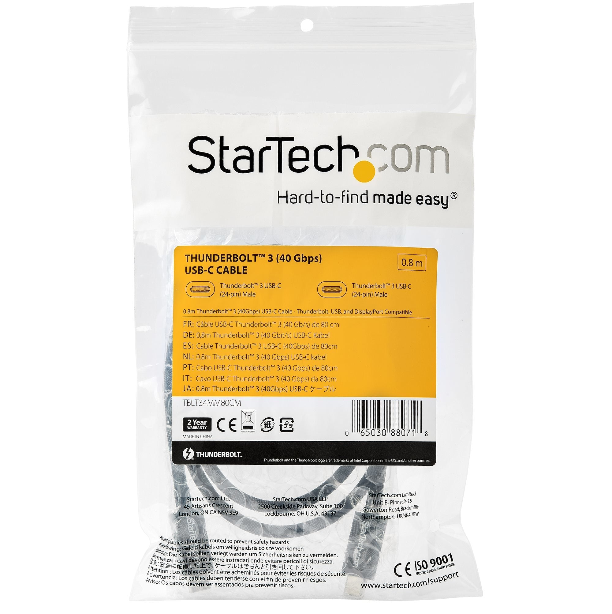 EAN 0065030880718 - StarTech.com TBLT34MM80CM cable Thunderbolt 0,8 m 40 Gbit/s Negro imagen 4