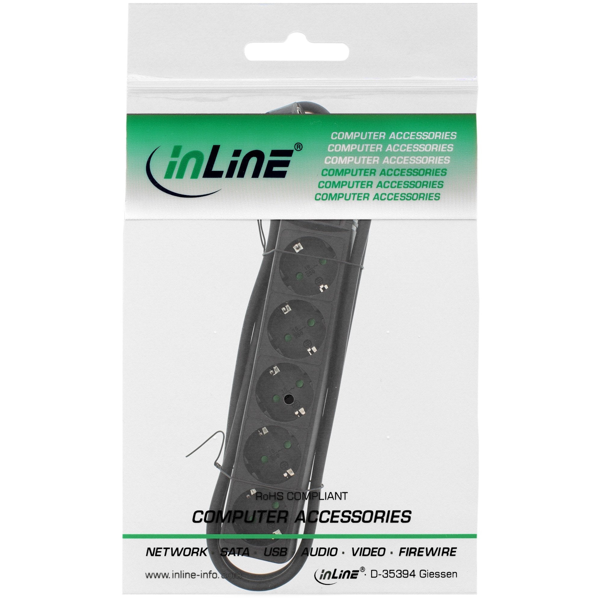 Regleta Inline Tipo F 5 Puertos Con Interruptor + Seguro Para Niños Negro 1.5m