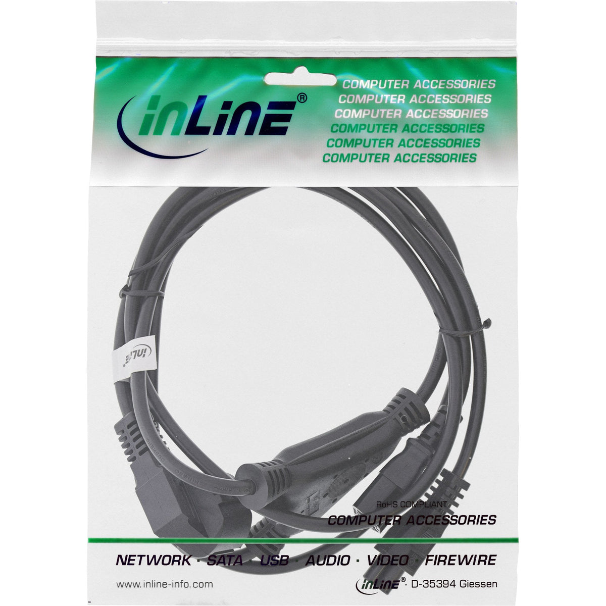 Inline® Y-Power Cable Cee 7/7 Macho Angled / 3pin Iec C13 And C5 Male, 2m