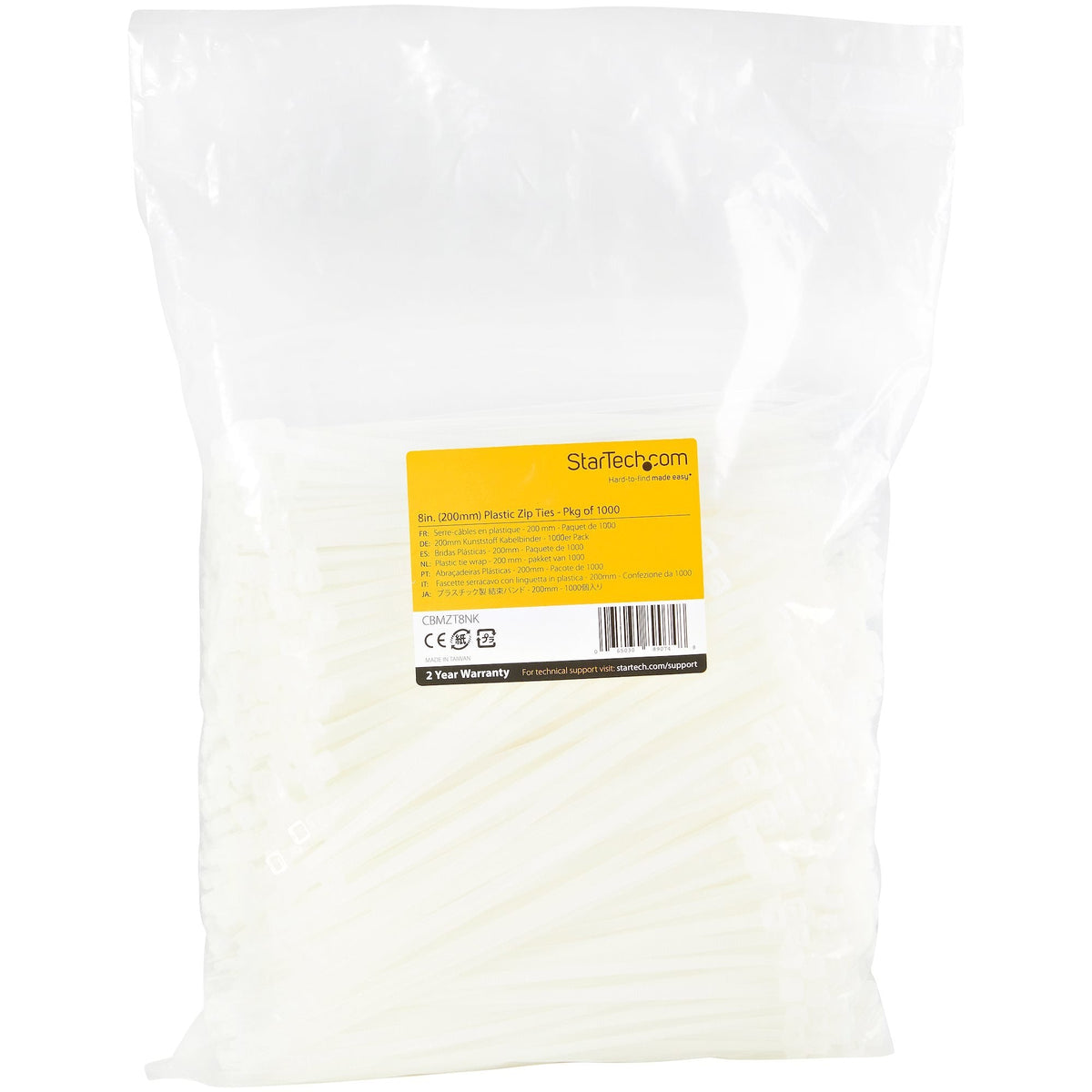 Startech Bridas 20cm 4 Mm De Ancho, 55 Mm Nylon 1000 - Blancas