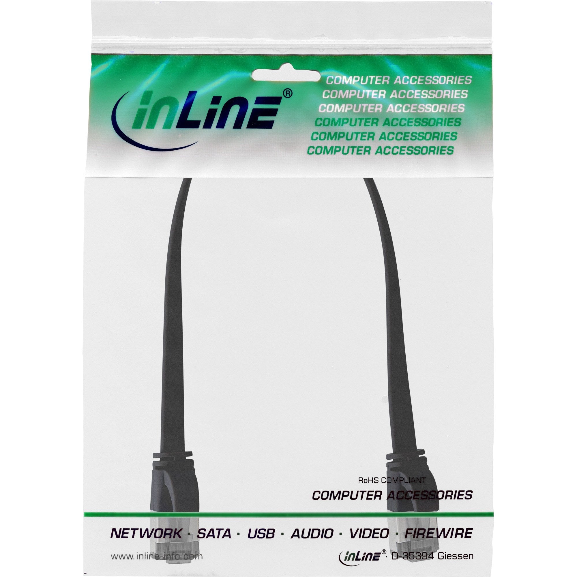 Cable De Red Plano Inline, U/Ftp, Cat.8.1, Tpe Libre De Halógenos, Negro, 0,25m
