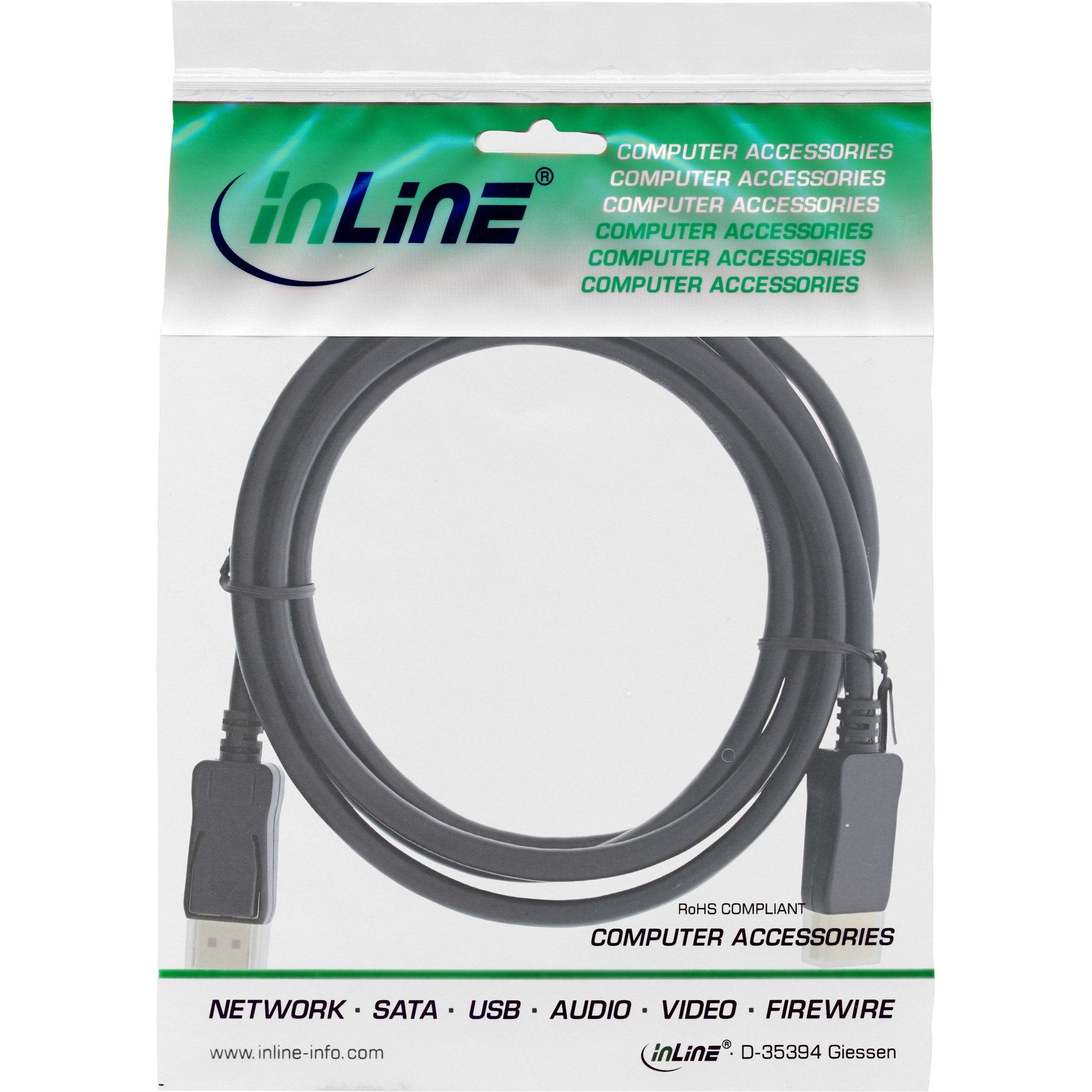 Cable Inline Displayport 1.4, 8k4k, Negro, Dorado, 5 M