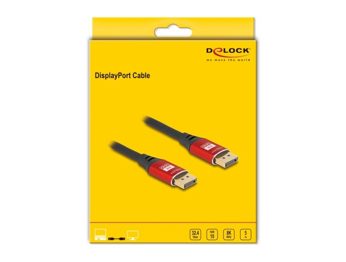 Cable Delock Displayport 8k 60 Hz 5m Rot Metall
