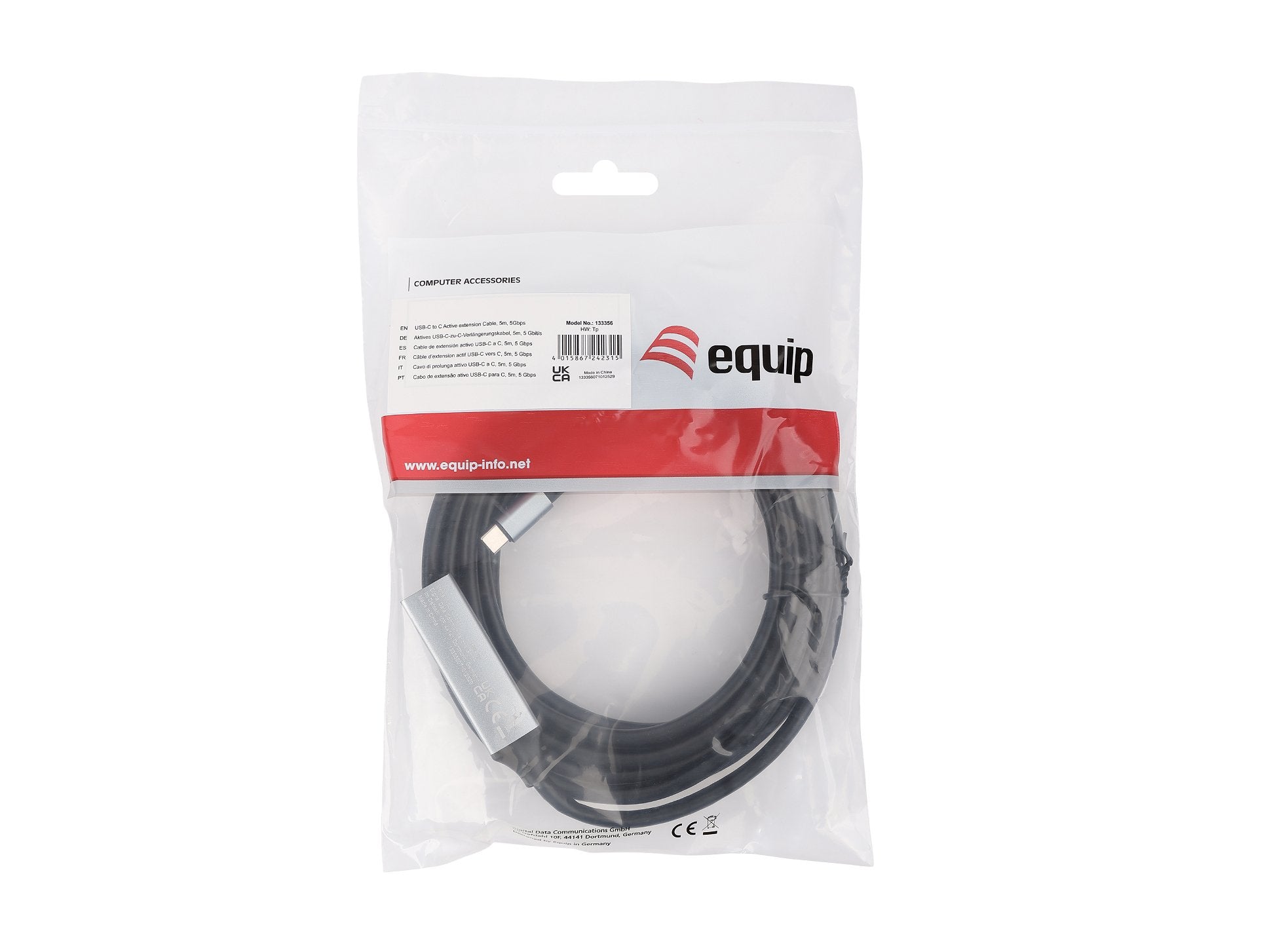 Equip Cable Usb-C3.2->C Gen1 Akt.Erweit.M H 5.00m Negro
