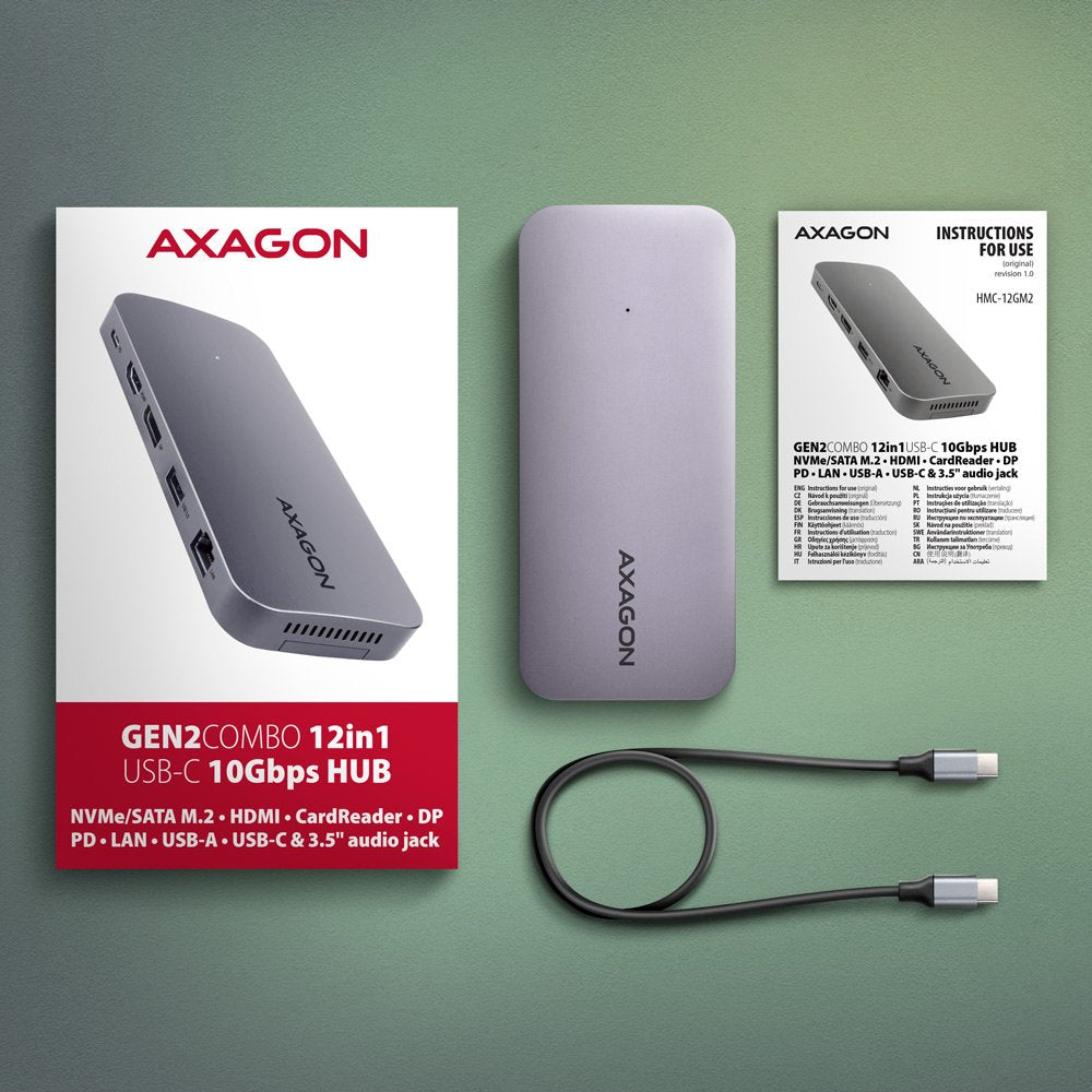 Hub Axagon Hmc-12gm2 Base Para Portátil Y Replicador De Puertos Alámbrico Rog Xg Mobile + Usb Type-C Gris