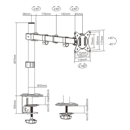 Gembird Ma-D1-01 Soporte Para Monitor 81,3 Cm (32") Negro Escritorio