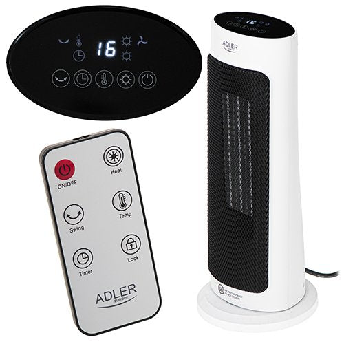 Adler Ad 7738 Tower Fan Ceramic Heater With Timer, Led, 2 Heating Powers: 1400w-2000w, White Black