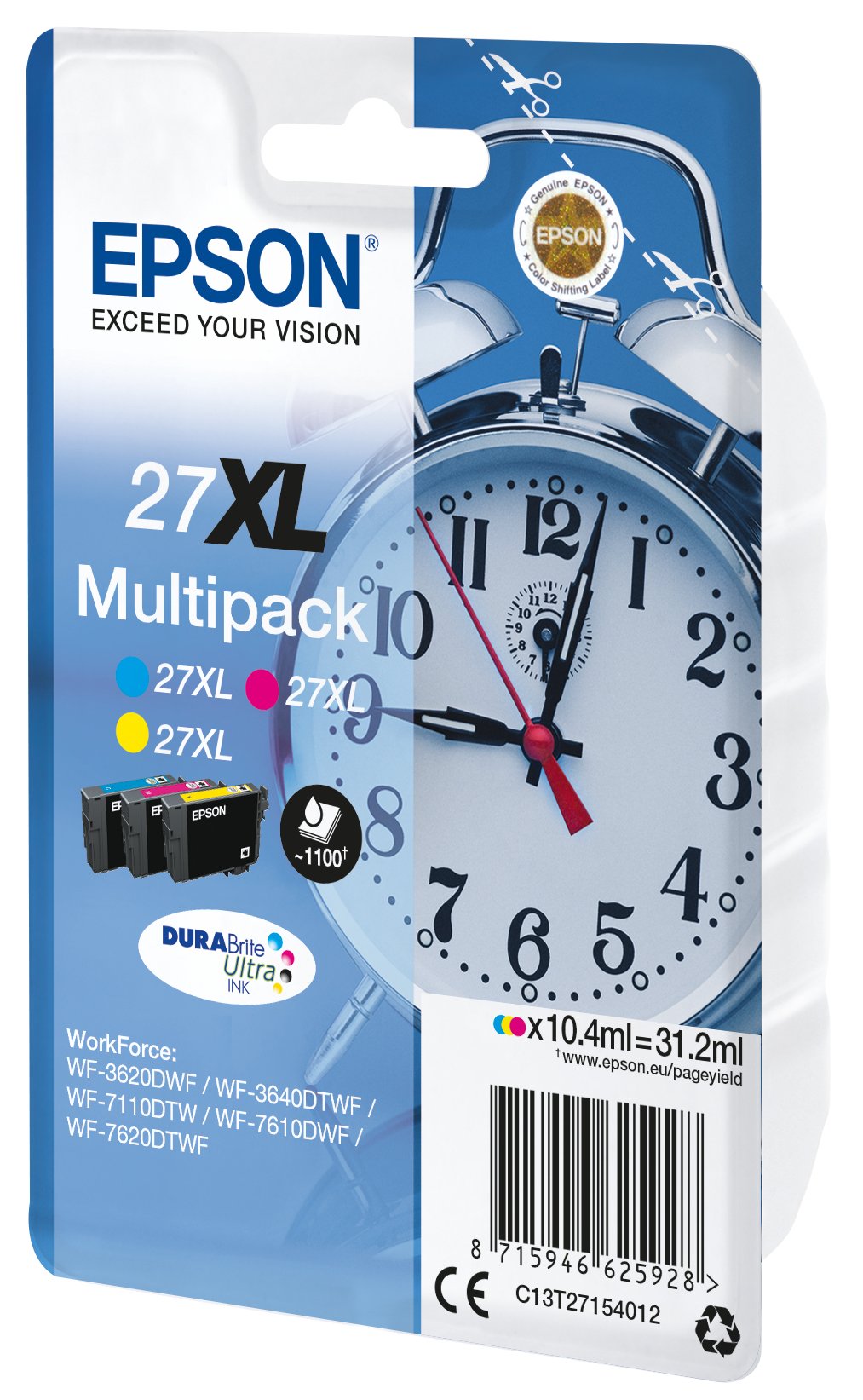 Tinta Original Epson 27xl Multipack Paquete De 3 31.2 Ml Xl Amarillo, Cian, Magenta Original Blister