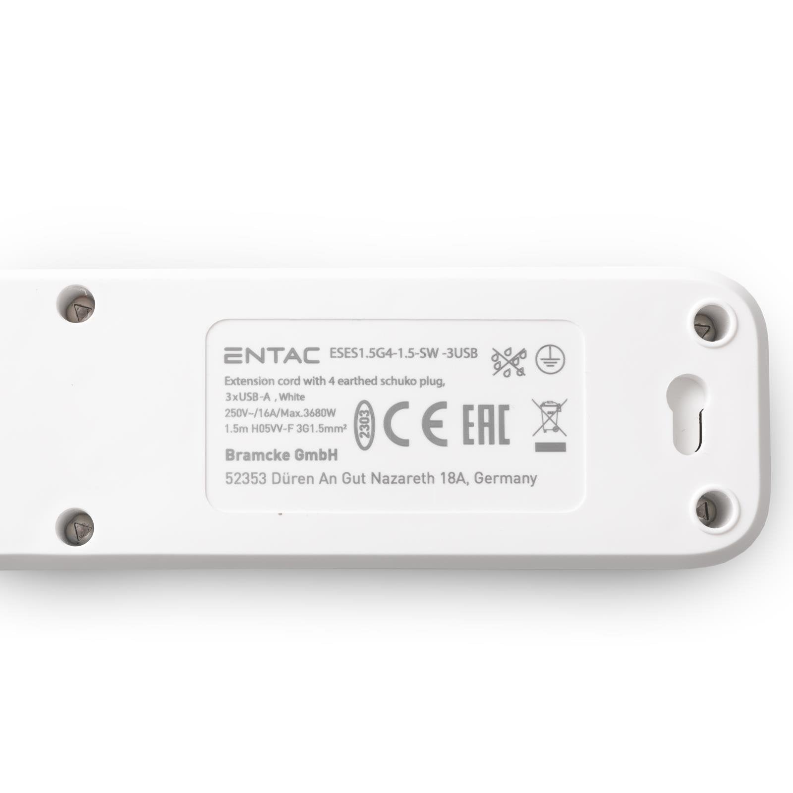Entac Meckdosenleime 4fach 3x Usb-A, 1,5m Blanco