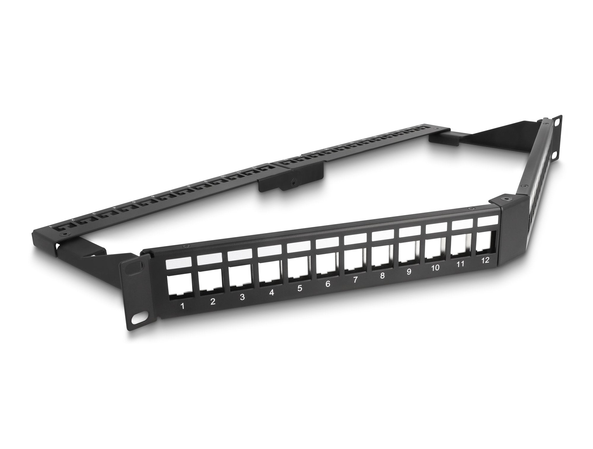 Delock 19 Keystone Patchpanel 24 Port Mit Entlastungsschiene 1 He Gewinkelt Schwarz