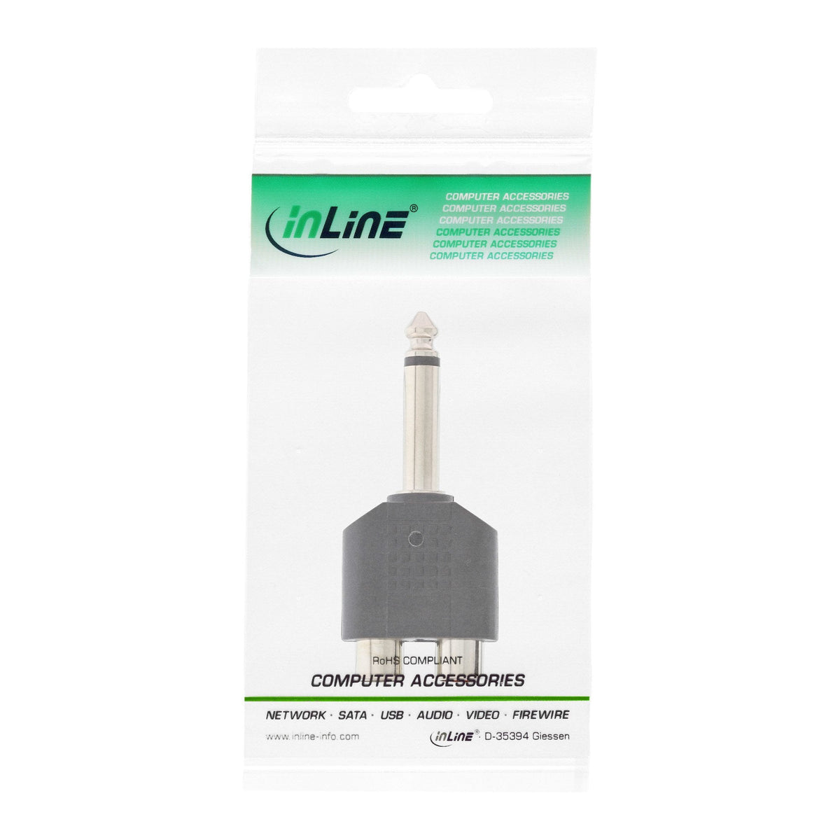 Adaptador De Audio Inline Jack De 6,3 Mm Macho Mono A 2x Rca Hembra