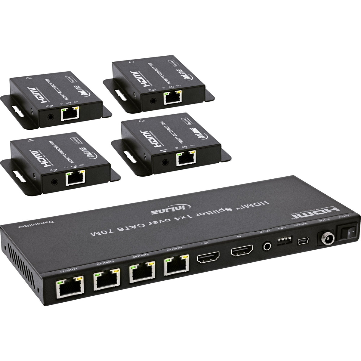 Video Splitter/Extender,1x4, Cat.6, Hdmi 4k/30hz, Kit Con 4 Receptores Inline