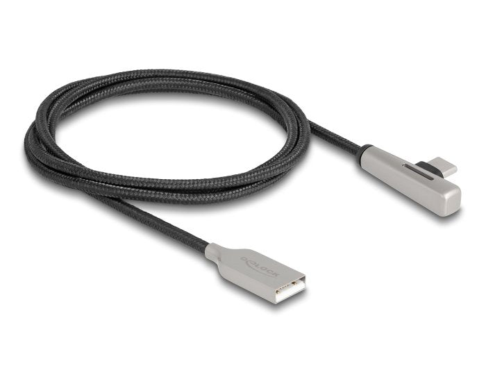 Delock 80766 Cable Usb 2.0 Tipo-A Macho A Usb Type-C Macho Acodado Con Led Y Carga Rápida 60 W 1 M