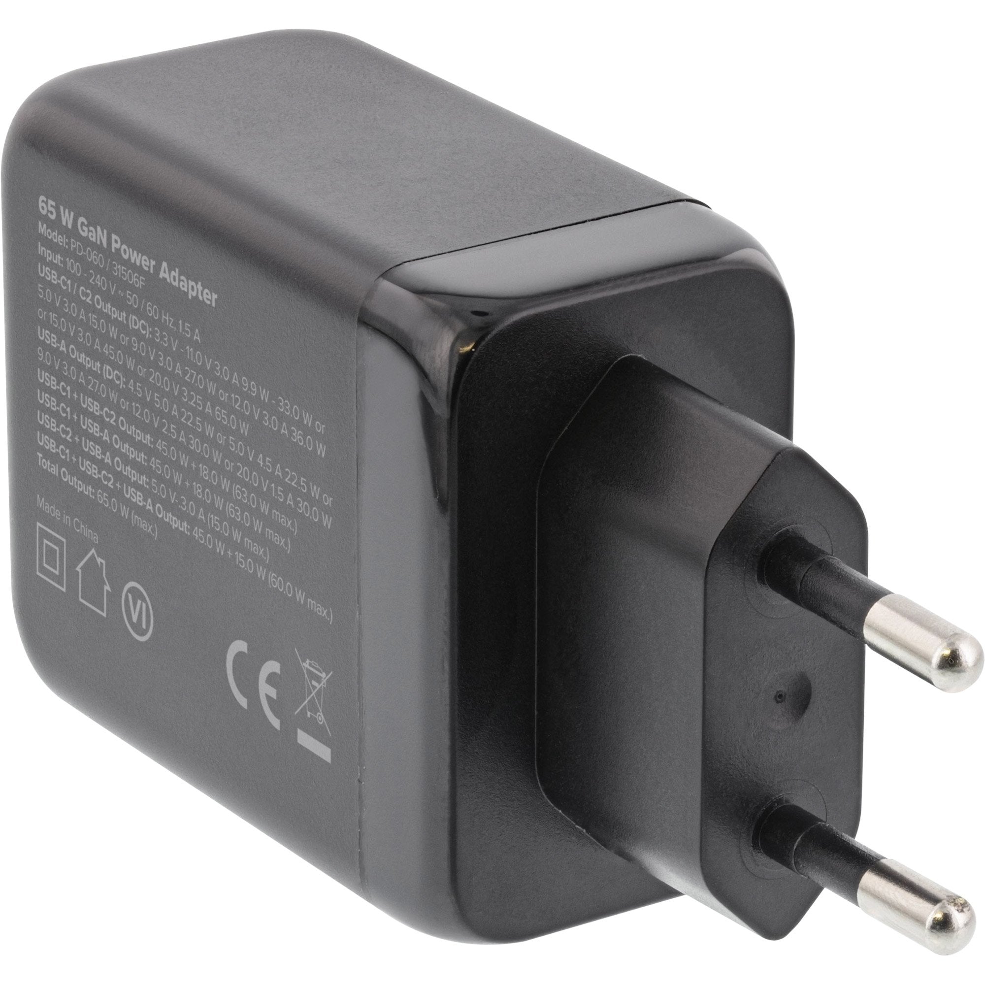 Inline® Usb Pd Power Supply, Gan Charger, 3-Port, Dual Usb-C + Usb-A, 65w, Black