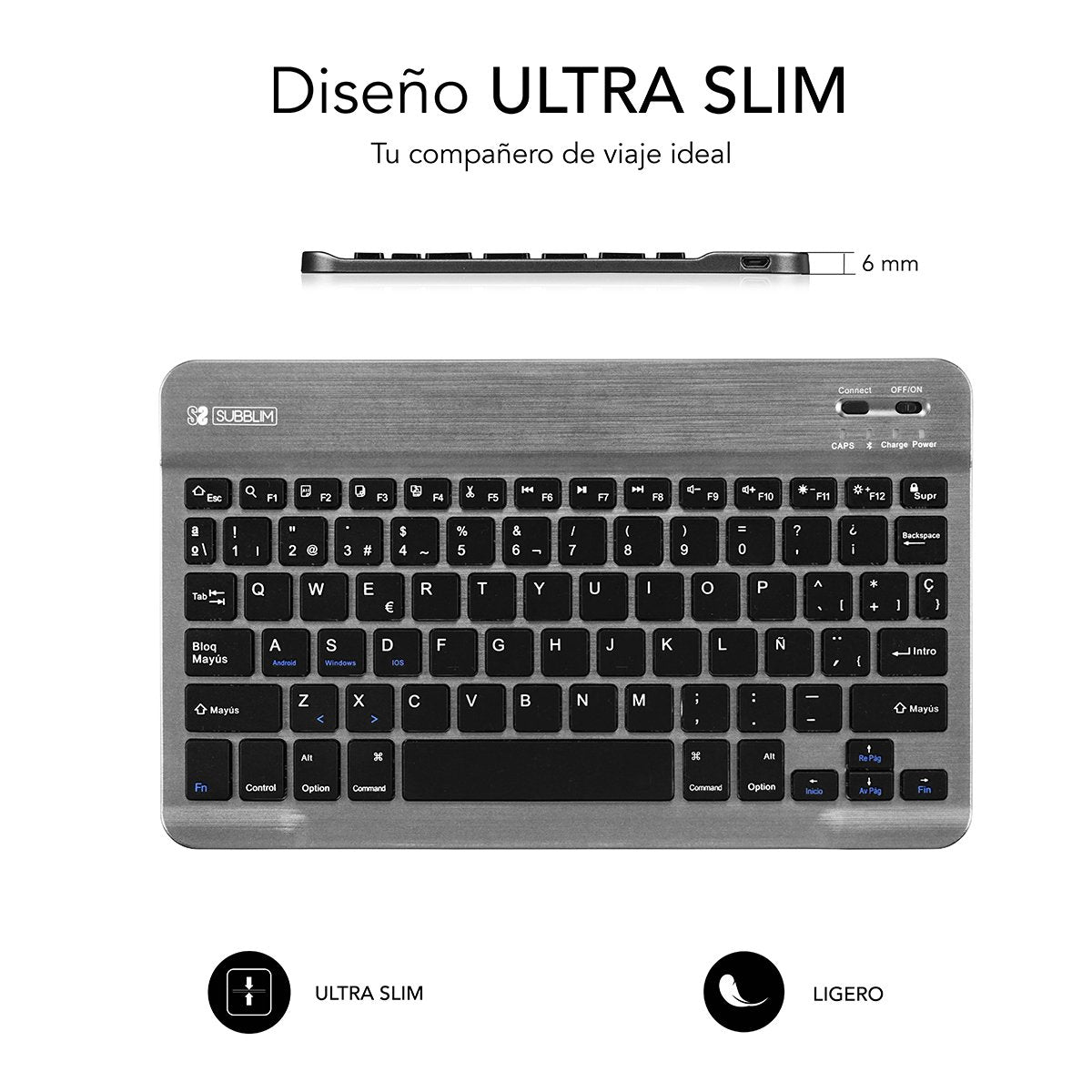 Teclado Bluetooth Subblim Sm0002 Smart Bt Grey Bt 3.0 Soft Touch Bateria 420mah Compatible Multidispositivo