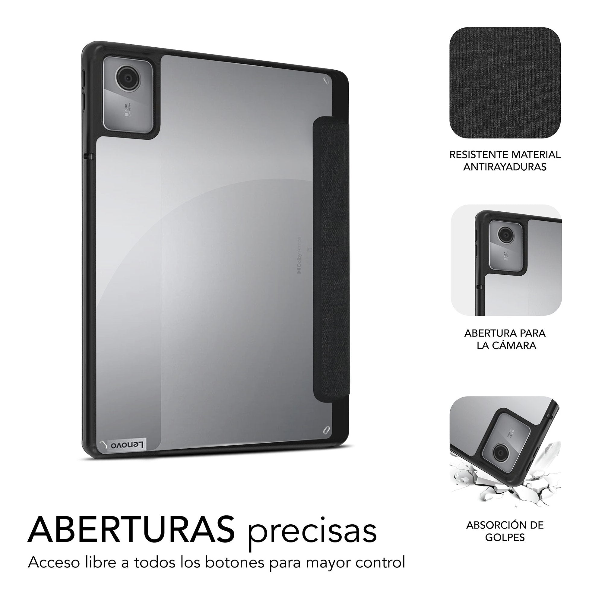 Funda Tablet Clear Shock Lenovo M11 11'' Negro Subblim Exclusiva Para Lenovo Tab M11/ Soporte Para Lenovo Pen/ Panel Transparente/ Función Atril