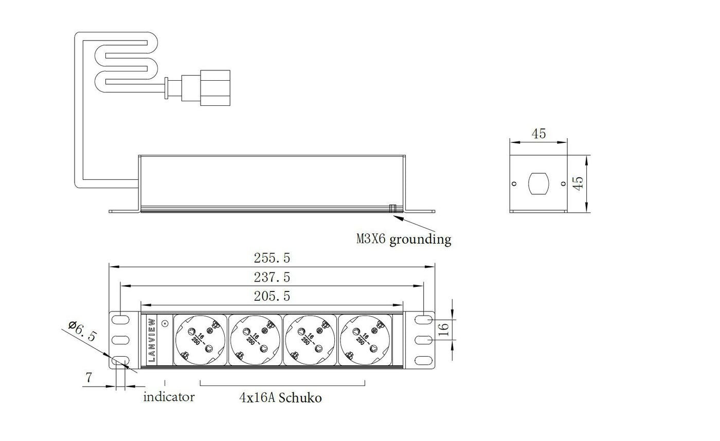 10' Rack Mount Power Strip,  1u, 16a With 4 X Schuko