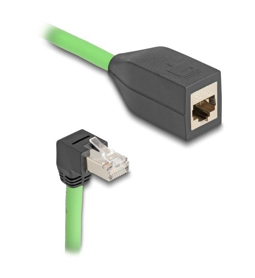 Delock 80886 Cable De Extensión De Red Rj45 Cat.6a Macho Acodado Hacia Abajo A Hembra Sf/Utp Adecuado Para Cadenas De Arrastre Pur (Tpu) 1 M Verde