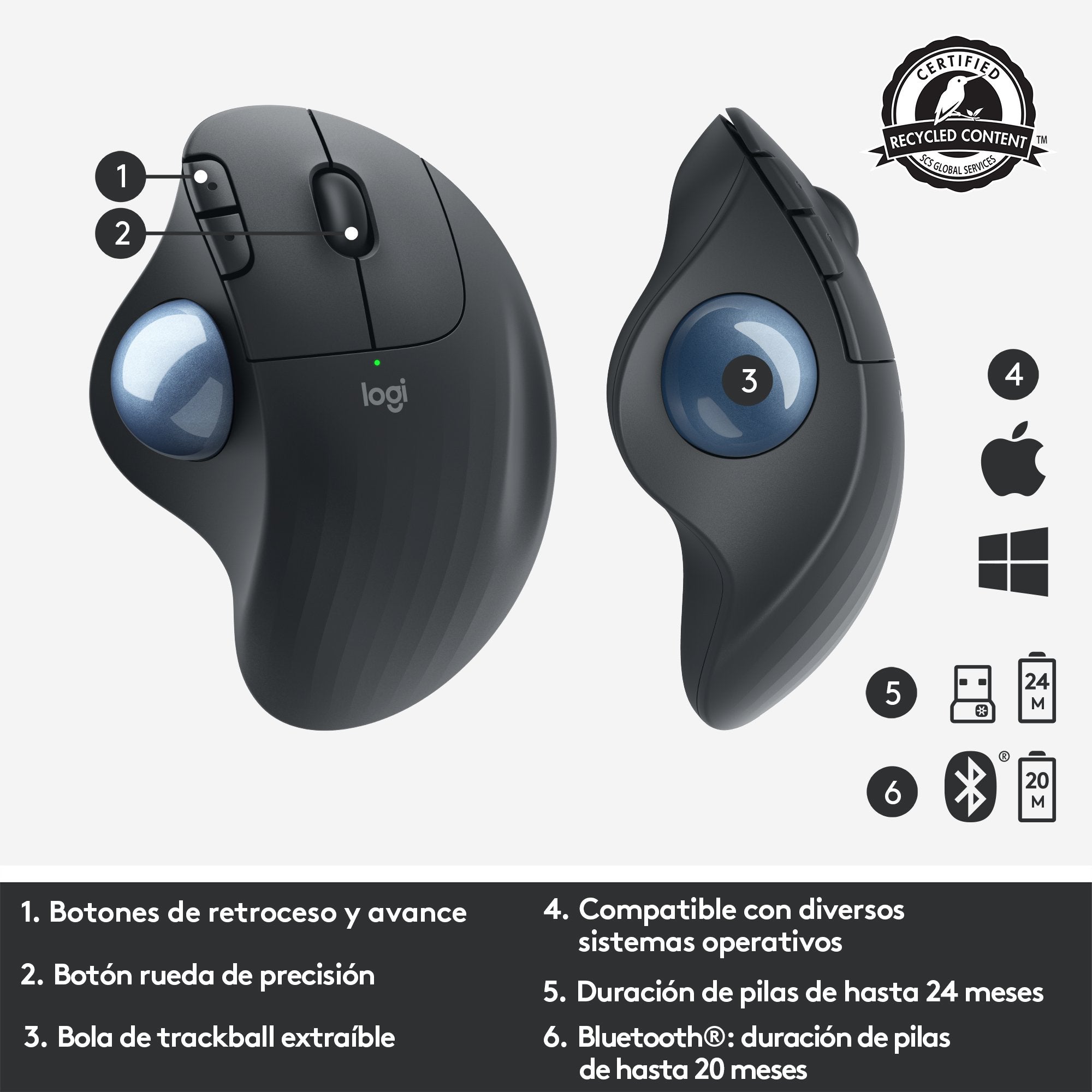EAN 5099206092273 - Logitech 910-005872 ratón Oficina mano derecha RF Wireless + Bluetooth Trackball 2000 DPI imagen 19