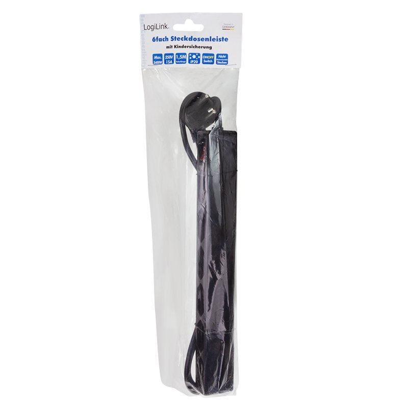 Regleta Logilink Lps232b Base Múltiple 1,5 M 6 Salidas Ac Interior Negro