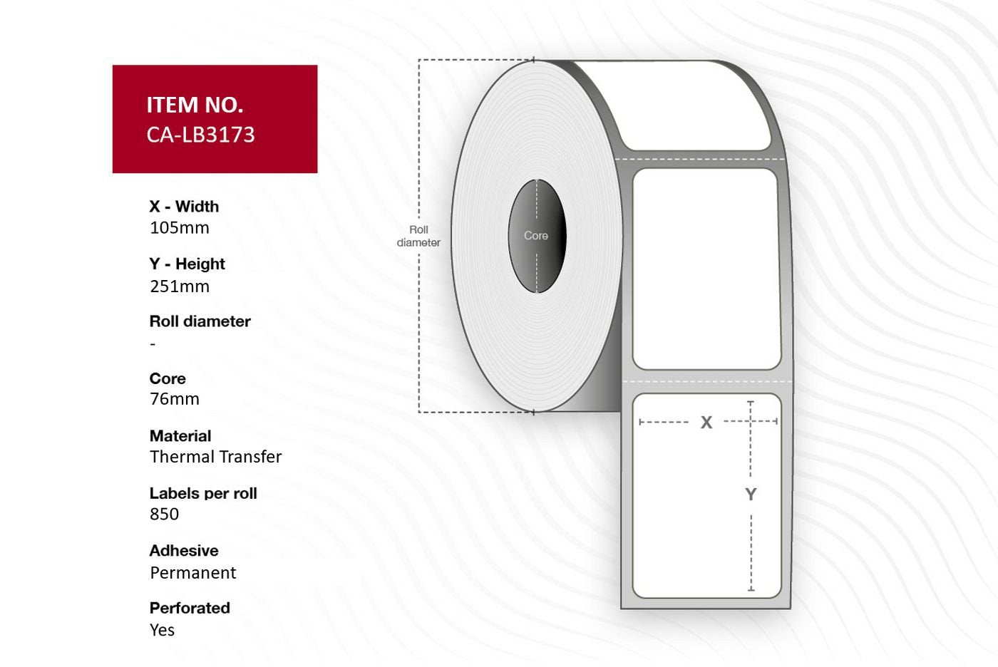 Label 105 X 251mm, Core 76mm,  Thermal Transfer,