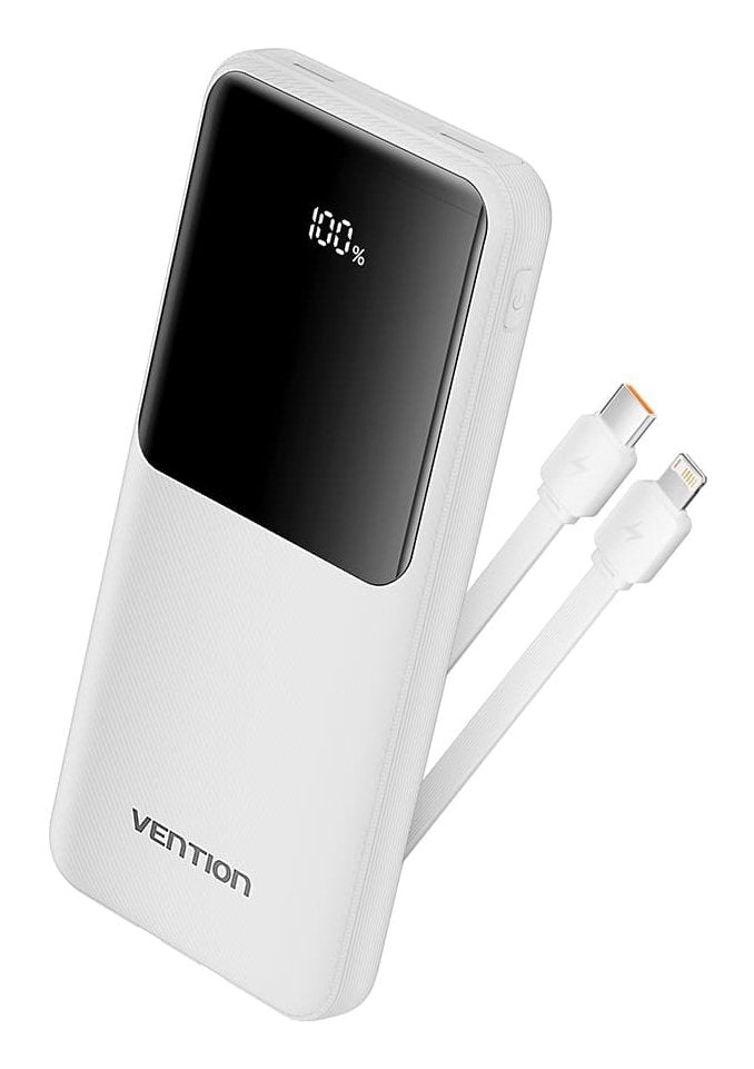 Powerbank 10000mah Vention Fhow0 22.5w Blanca Incluye Cable Usb Tipo-C Y Lightning