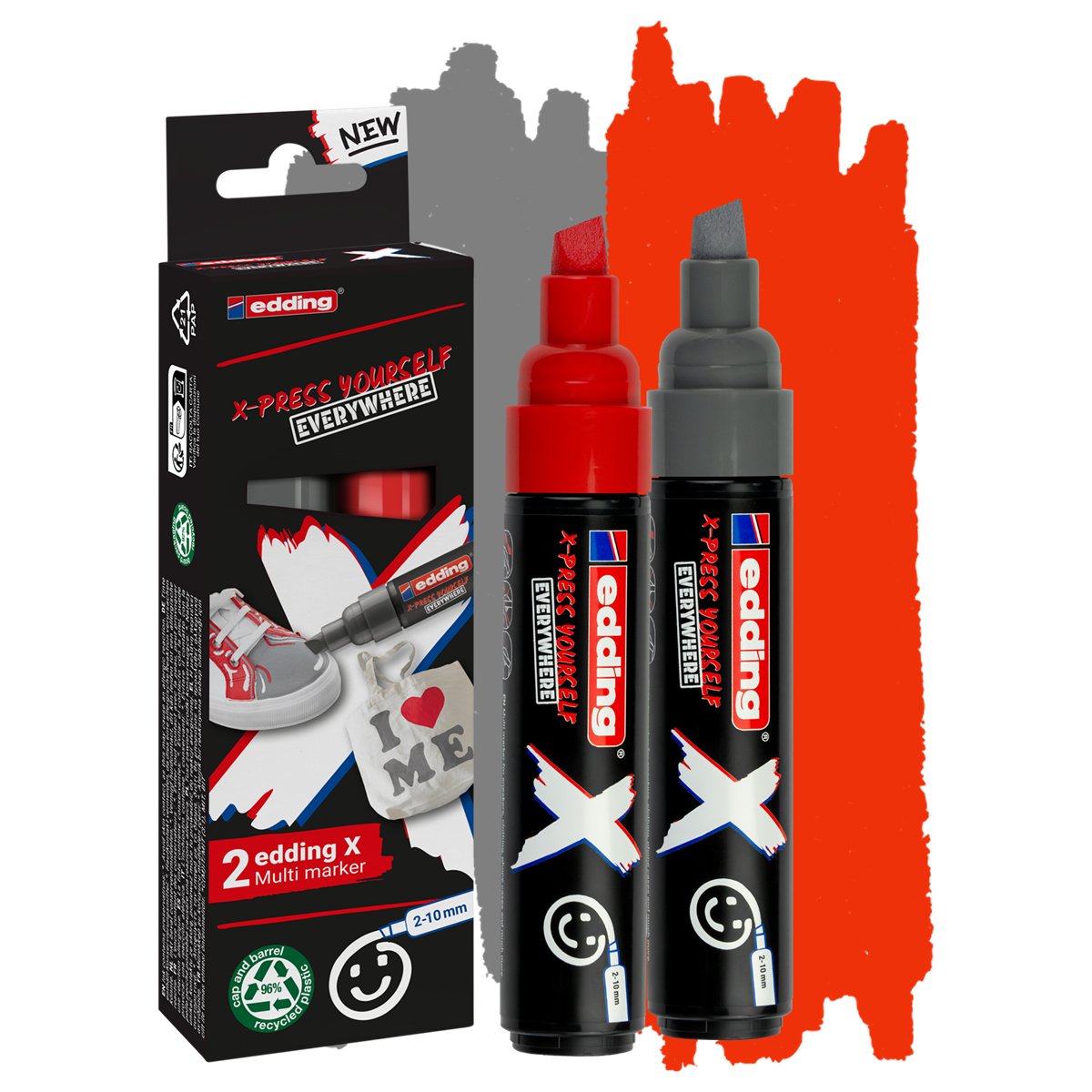 Edding X 6900 Pack De 2 Rotuladores Multisuperficie Permanentes De Tinta Opaca - Punta Biselada Con Trazo 2-10mm -