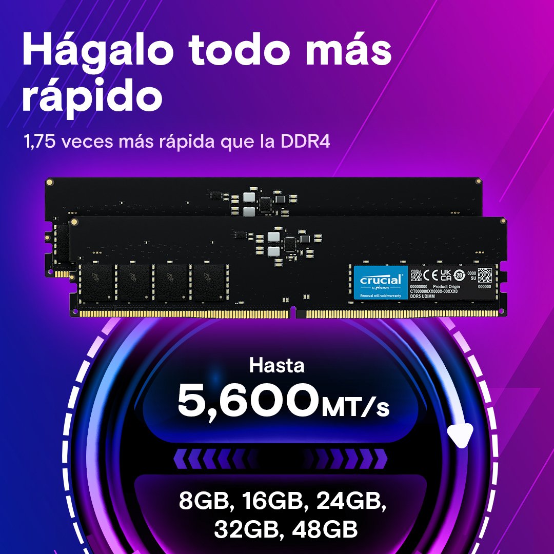 Memoria Crucial Ddr5-5600 Kit 128gb 2x64gb  Cl46 (16gbit)