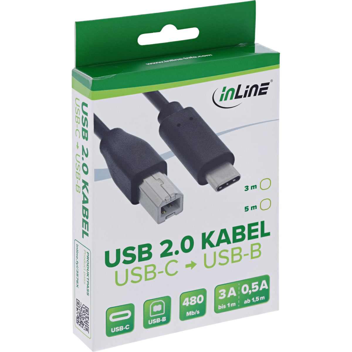 EAN 4043718250028 - InLine 35763 cable USB USB 2.0 3 m USB C USB B 0,48 Gbit/s Negro imagen 2