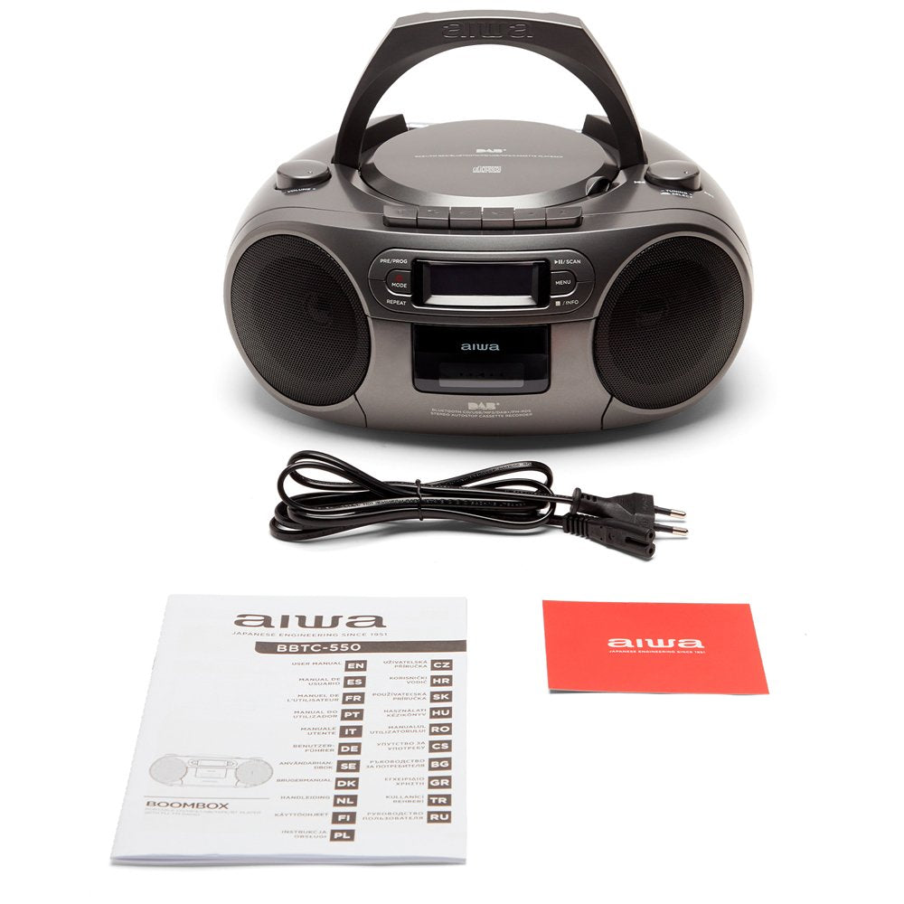 Radio Cd Cassette Portátil Aiwa Bbtc 660 4w Rms Usb Bluetooth Gris
