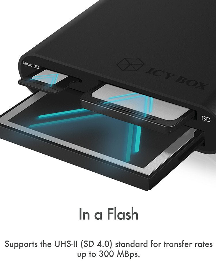 Lector De Tarjetas Externo Icy Box Ib-Cr301-U3 Negro Usb 3.2 Gen 1 (3.1 Gen 1)