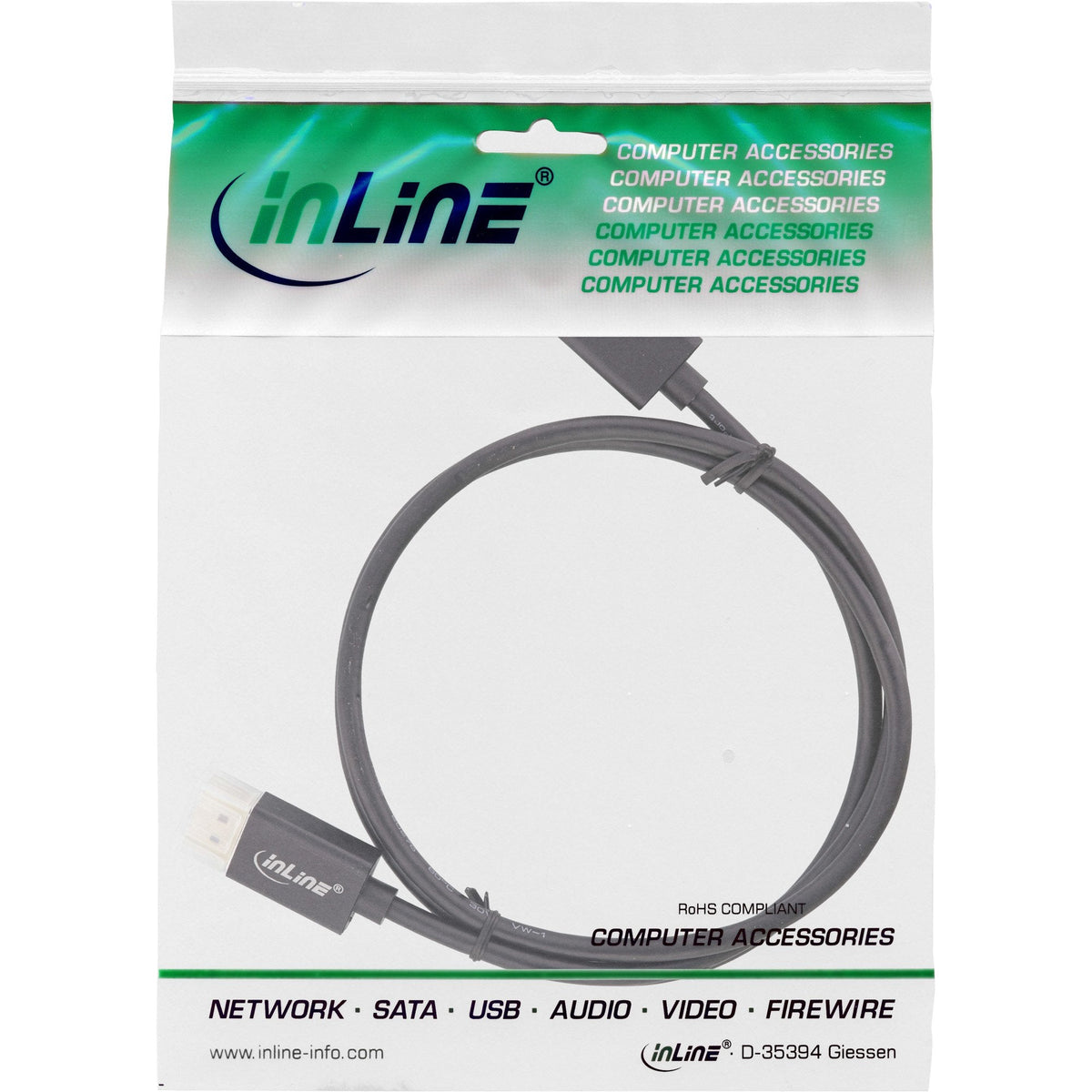 Cable Inline Displayport 1.4, Delgado, 8k4k, Negro, Dorado, 1 M