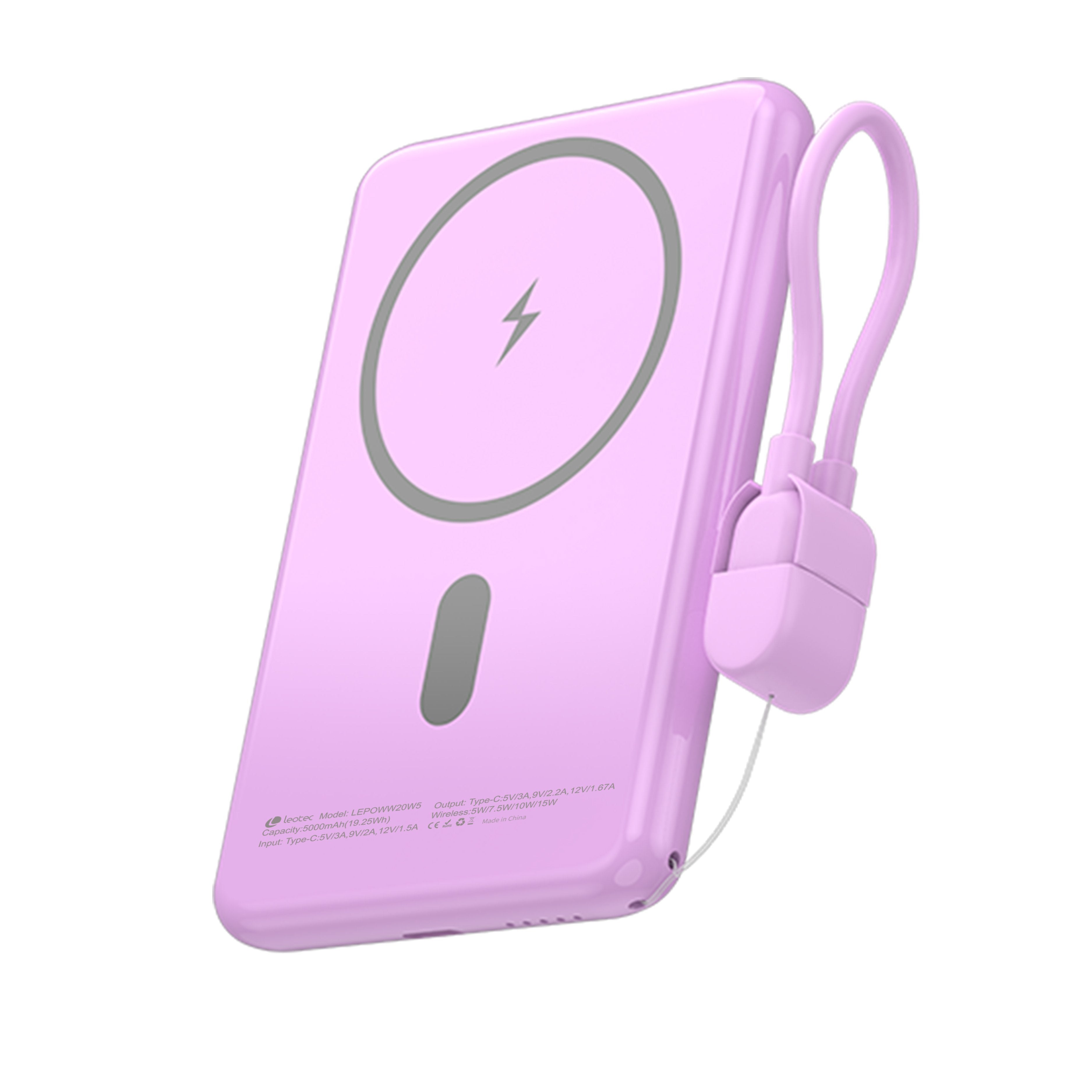 Powerbank 5000mah Leotec Lepoww20w5p 20w Wireless Púrpura Incluye Cable Usb Tipo-C