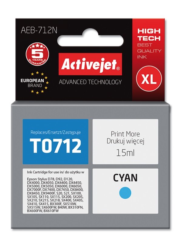 EAN 5904356294388 - Activejet AEB-712N cartucho de tinta 1 pieza(s) Compatible Alto rendimiento (XL) Cian imagen 1