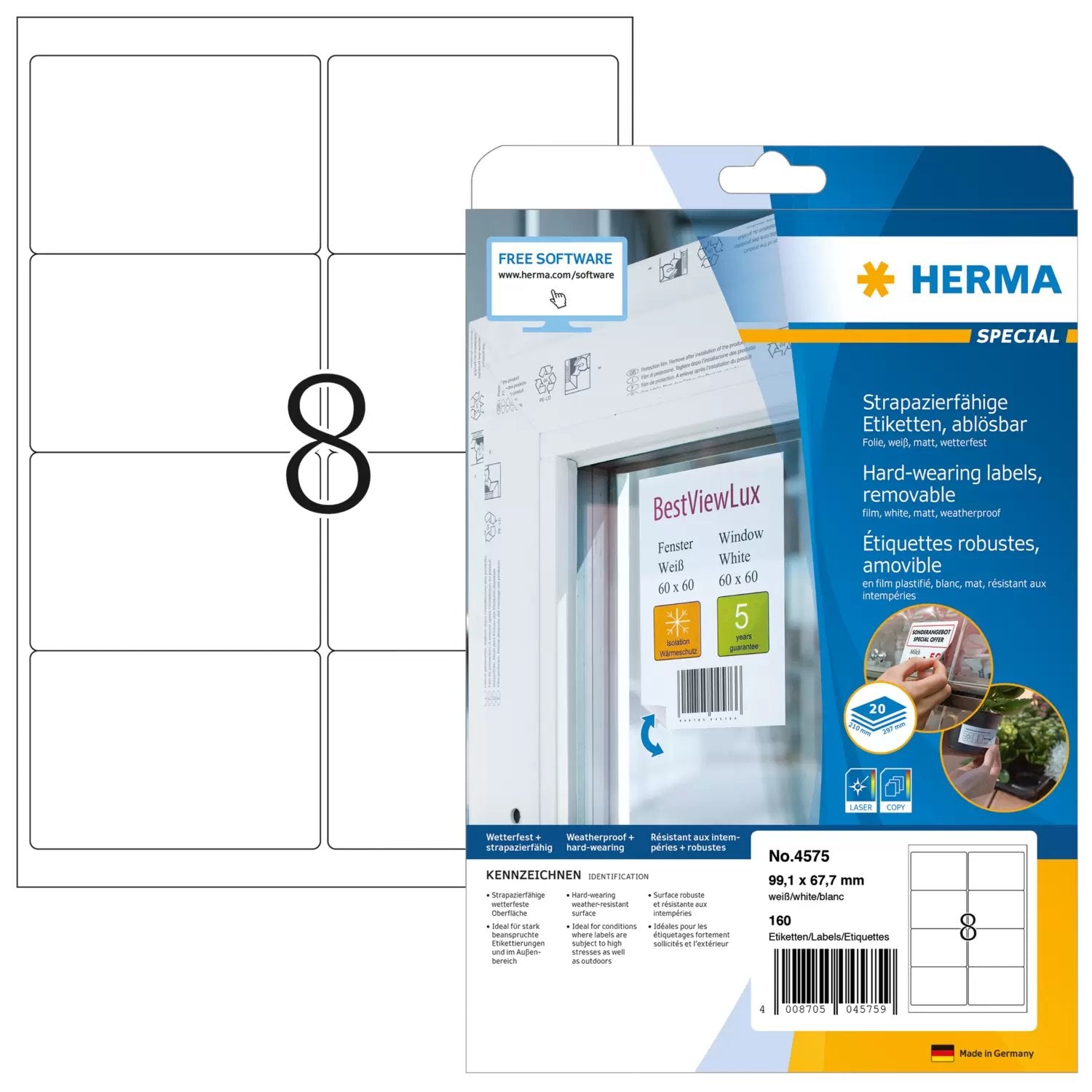 EAN 4008705045759 - HERMA 4575 etiqueta autoadhesiva Desmontable Blanco 160 pieza(s) imagen 1