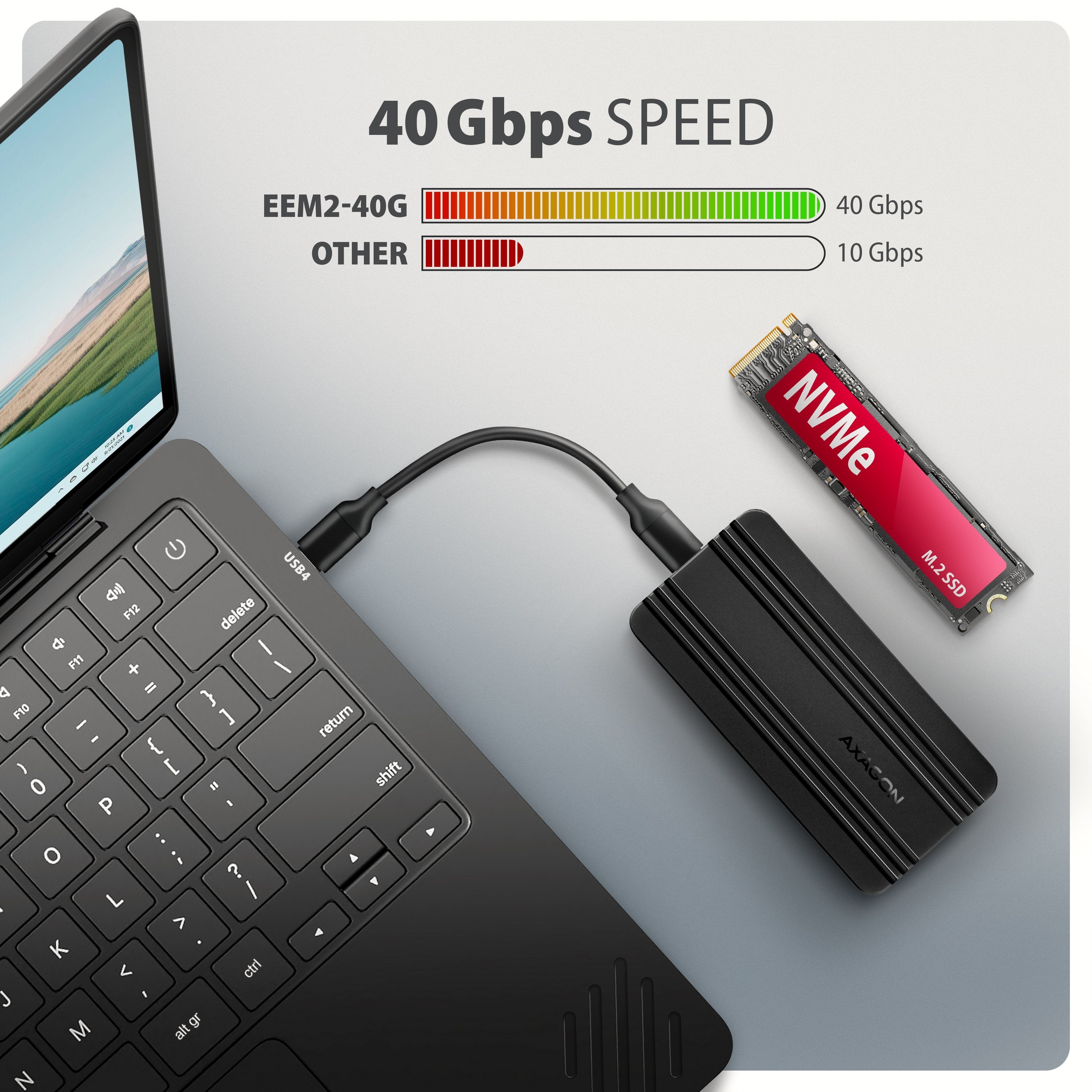 Axagon Eem2-40g Usb-C 40gbps External Enclosure For M.2 Nvme Ssd