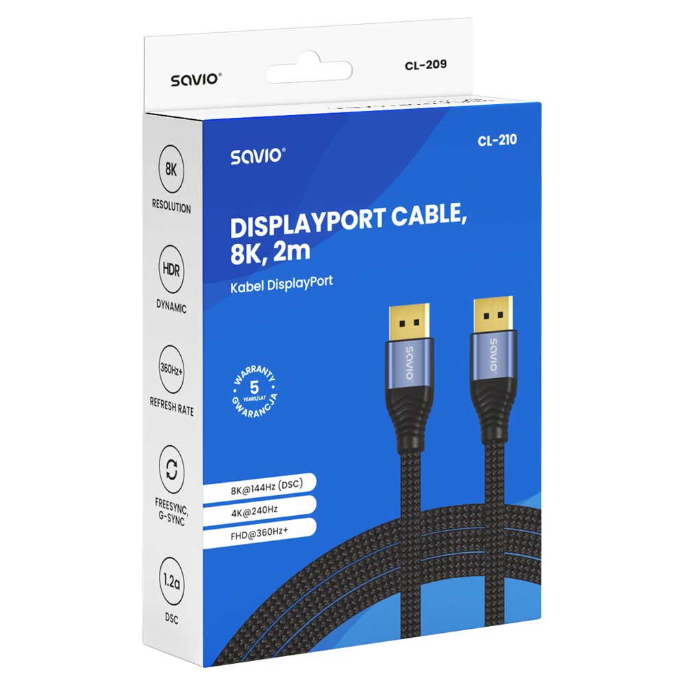 Savio Cl-210 Cable Displayport 2 M Negro
