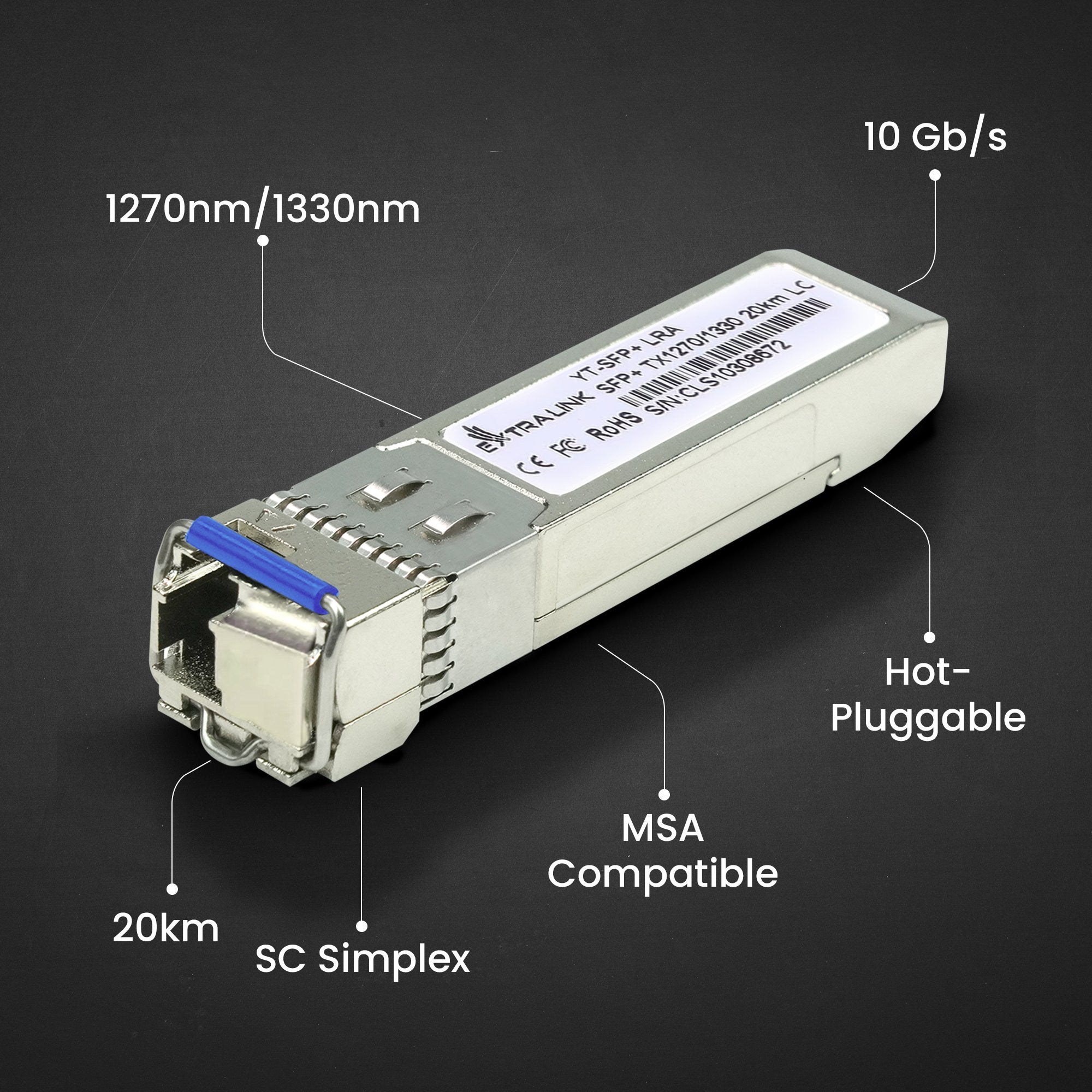 Extralink Yt-Sfp+ Lra/Lrb Sfp+ 1xlc (Single-Mode) 1270/1330nm Bidi 20km - Pair